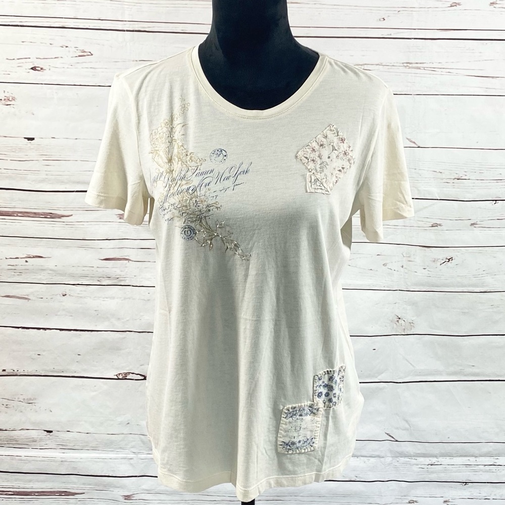 Ralph Lauren Womens T-Shirt Patchwork Cream Size M
